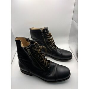 Frye Veronica Combat Boots Womens 8 Black Leather Lace Up Zip Moto Made Mexico